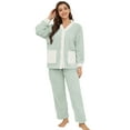 thumbnail image 1 of U2SKIIN Women's Fleece Pajama Set, Soft Plush Jacquard Sleepwear Cozy Lounge Pjs set,(Light Green+White,S), 1 of 5