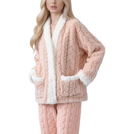 U2SKIIN Women's Fleece Pajama Set, Soft Plush Jacquard Sleepwear Cozy Lounge Pjs set