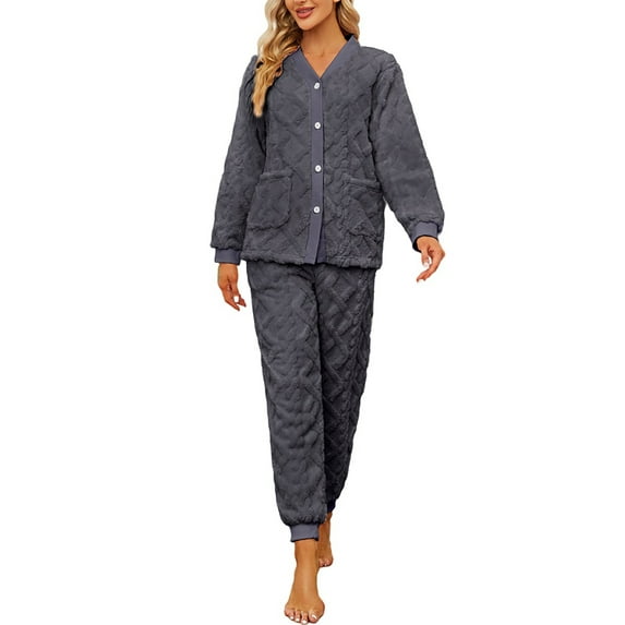 U2SKIIN Women's Fuzzy Pajama Set, Warm Fluffy Long Sleeve Plush Loungewear with Pockets,(Dark Grey,M)