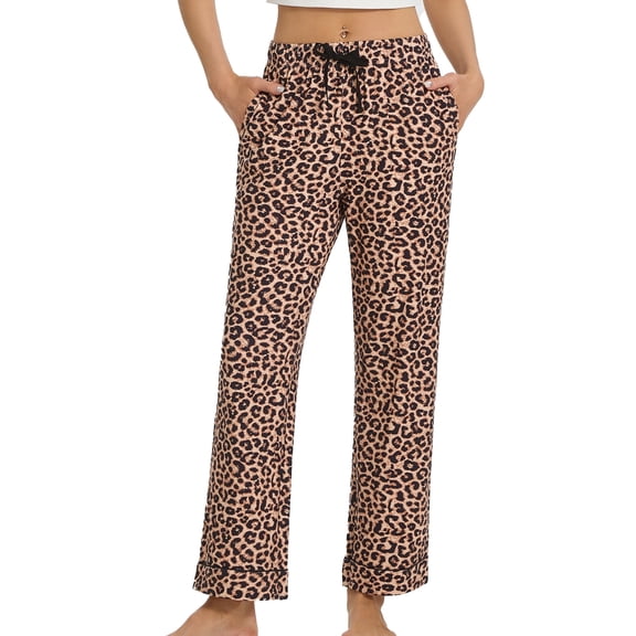 U2SKIIN Women's Leopard Print Pajama Pants, Soft Stretchy Pajamas Bottoms with Pockets for Lounging