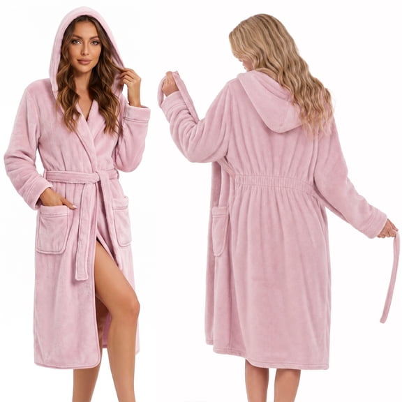 U2SKIIN Women's Robe,Cozy Hooded Robe with Pockets Soft Fleece Bathrobe for Women