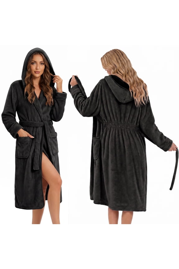 Women's Robe,Cozy Hooded Robe with Pockets Soft Fleece Bathrobe for Women