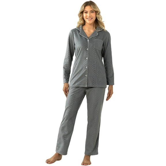 U2SKIIN Womens Button Down Pajama Set, Fleece Sleepwear Soft Warm Classic Lapels Cozy Lounge,(Light Grey,XL)