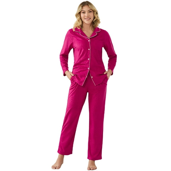 U2SKIIN Womens Button Down Pajama Set, Fleece Sleepwear Soft Warm Classic Lapels Cozy Lounge,(Rose,M)