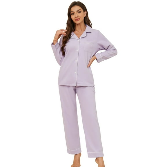 U2SKIIN Womens Button Up Pajama Sets, Soft Long Sleeve Flannel Knit Lounge Sets,(Lavender,S)
