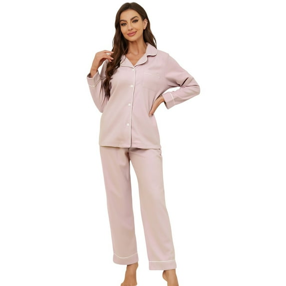 U2SKIIN Womens Button Up Pajama Sets, Soft Long Sleeve Flannel Knit Lounge Sets,(Pink,XL)