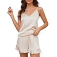 thumbnail image 1 of U2SKIIN Womens Cami Satin Pajama Set, Ruffle Shorts Silk Pjs Set Sleepwear,(Champagne,S), 1 of 6