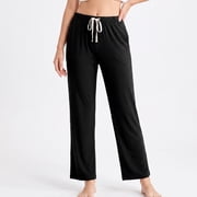 U2SKIIN Womens Cotton Pajama Pants, Soft Lounge Lightweight Sleep Pj Bottoms,Black,L