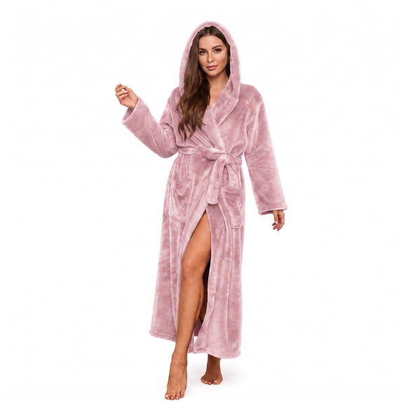 U2SKIIN Womens Fleece Hooded Robe, Full Length Soft Thick Plush Bathrobe,(Dusty Pink,2XL-3XL)