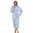 thumbnail image 1 of U2SKIIN Womens Fleece Hooded Robe, Soft Plush Bathrobes Fluffy Warm Spa,(Blue White Print,S-M), 1 of 5