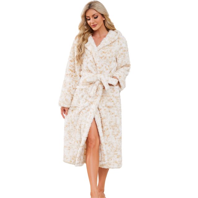 U2SKIIN Womens Fleece Hooded Robe, Soft Plush Bathrobes Fluffy Warm Spa ...
