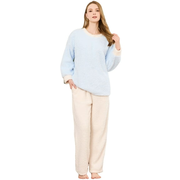 U2SKIIN Womens Fleece Pajama Set, Fluffy Pullover Sleepwear Soft Plush Pjs Lounge Fuzzy Pjs set,(Light Blue,2XL)