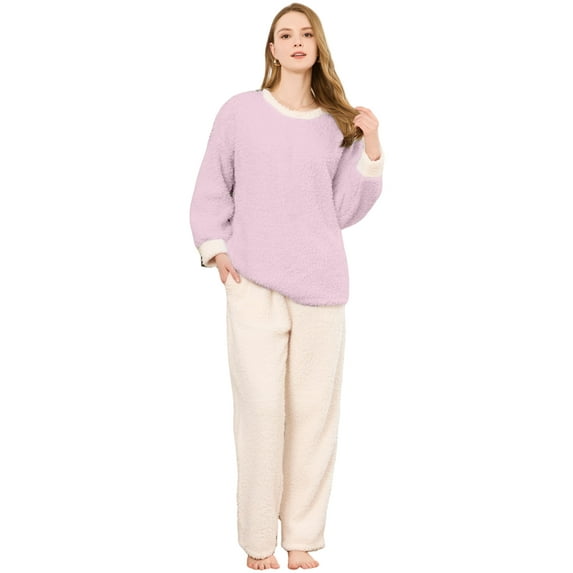 U2SKIIN Womens Fleece Pajama Set, Fluffy Pullover Sleepwear Soft Plush Pjs Lounge Fuzzy Pjs set,(Light Pink,S)
