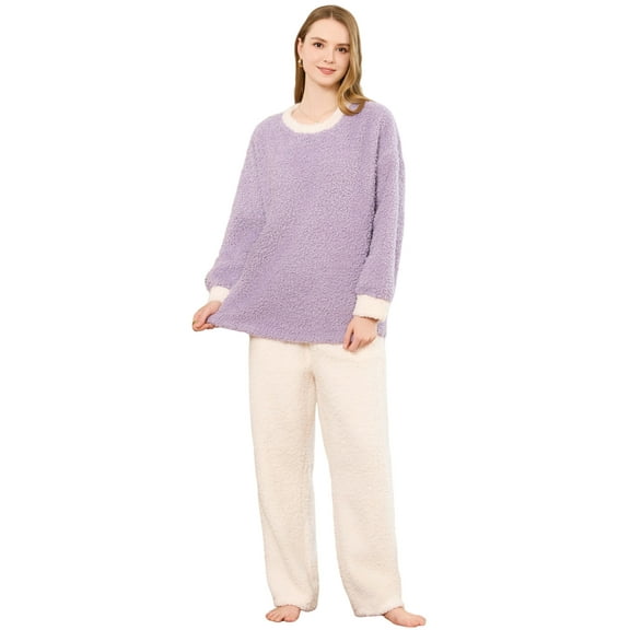 U2SKIIN Womens Fleece Pajama Set, Fluffy Pullover Sleepwear Soft Plush Pjs Lounge Fuzzy Pjs set,(Light Purple,XL)