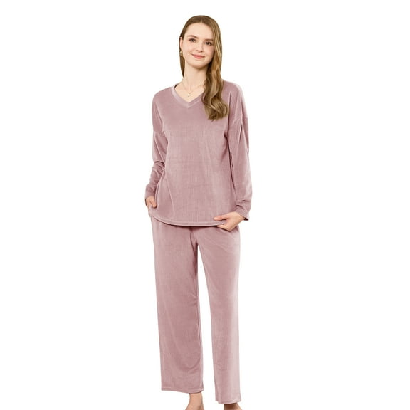 U2SKIIN Womens Fleece Pajama Set, Fluffy Pullover Winter Sleepwear Soft Plush Sleepwear Fuzzy Pjs set,(Dark Pink,M)