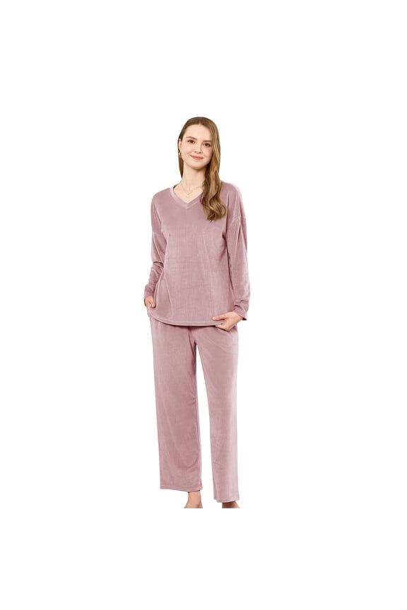 Womens Fleece Pajama Set, Fluffy Pullover Winter Sleepwear Soft Plush Sleepwear Fuzzy Pjs set,(Dark Pink,M)
