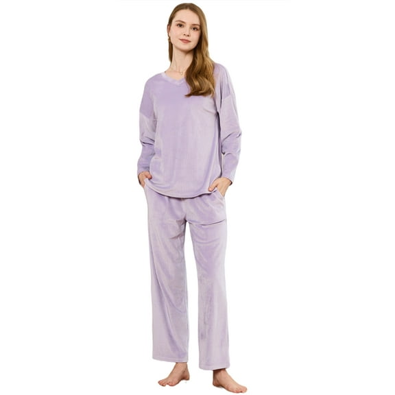 U2SKIIN Womens Fleece Pajama Set, Fluffy Pullover Winter Sleepwear Soft Plush Sleepwear Fuzzy Pjs set,(Taro Purple,M)