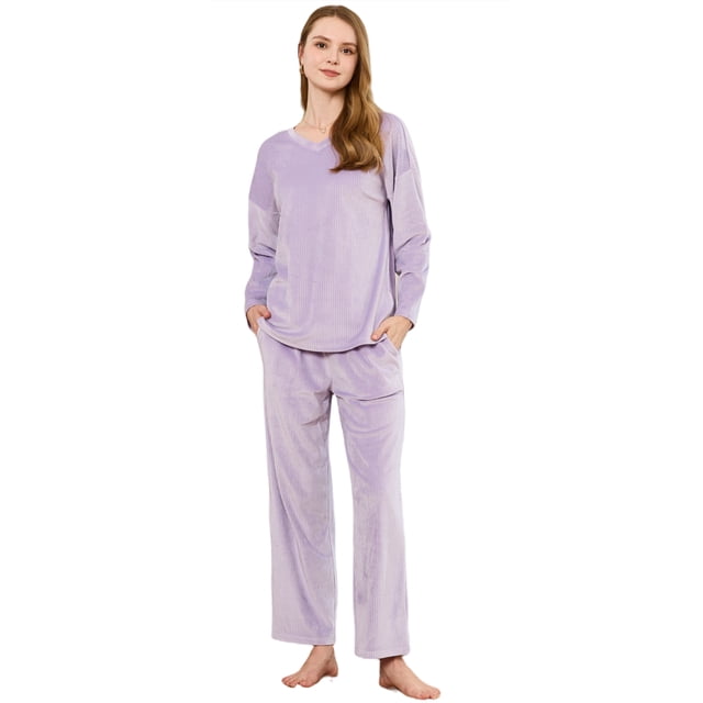 U2SKIIN Womens Fleece Pajama Set, Fluffy Pullover Winter Sleepwear Soft Plush Sleepwear Fuzzy Pjs set,(Taro Purple,S)