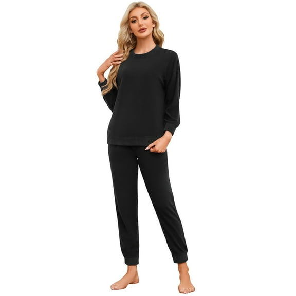 U2SKIIN Womens Fleece Pajamas Set, Soft Lightweight Sleepwear Pullover Lounge Pjs Set,(Black,XL)