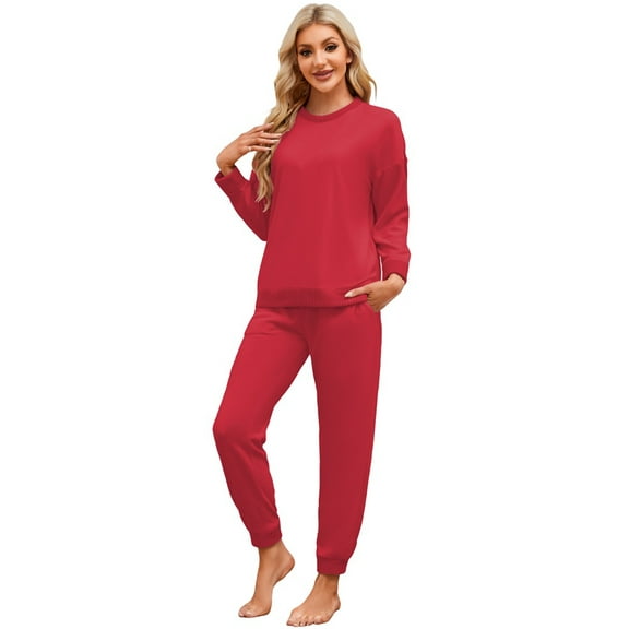 U2SKIIN Womens Fleece Pajamas Set, Soft Lightweight Sleepwear Pullover Lounge Pjs Set,(Burgundy,2XL)