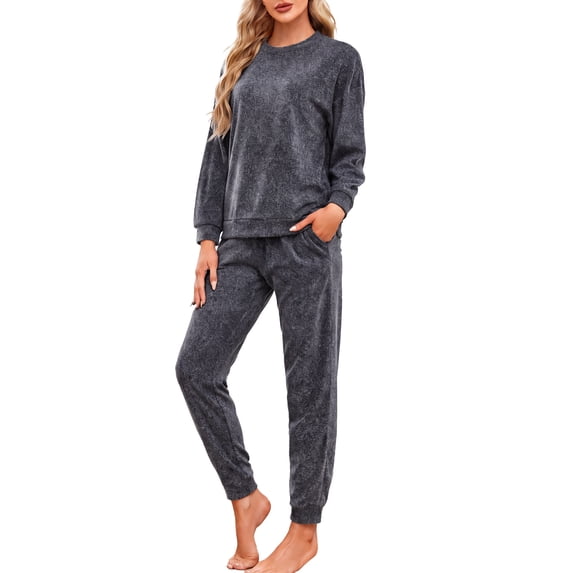 U2SKIIN Womens Fleece Pajamas Set, Soft Lightweight Sleepwear Pullover Lounge Pjs Set,(Dark Grey Mel.L)