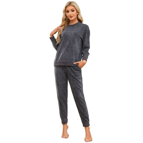 U2SKIIN Womens Fleece Pajamas Set, Soft Lightweight Sleepwear Pullover Lounge Pjs Set,(Dark Grey Mel.M)