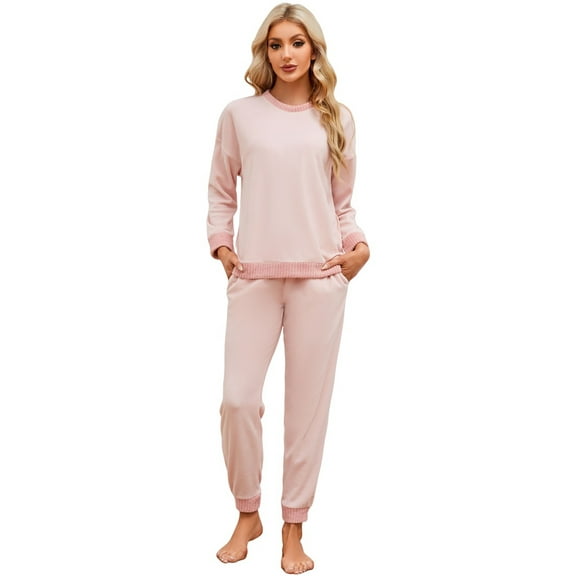 U2SKIIN Womens Fleece Pajamas Set, Soft Lightweight Sleepwear Pullover Lounge Pjs Set,(Light Pink,2XL)