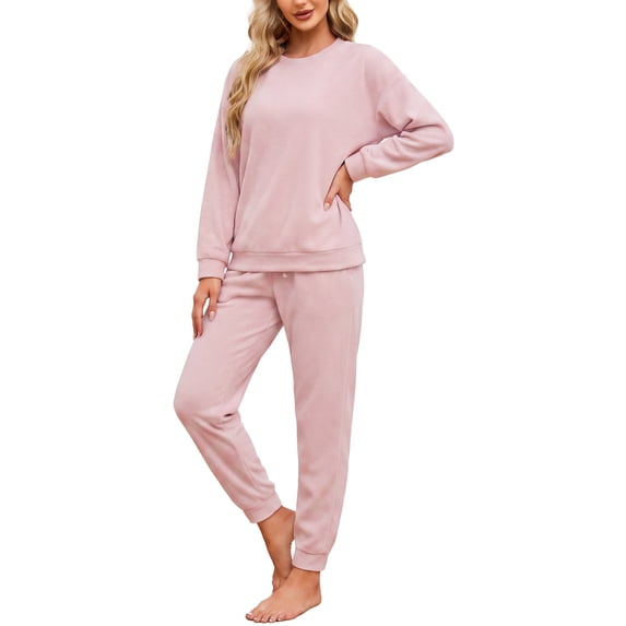 U2SKIIN Womens Fleece Pajamas Set, Soft Lightweight Sleepwear Pullover Lounge Pjs Set,(Light Pink,XL)