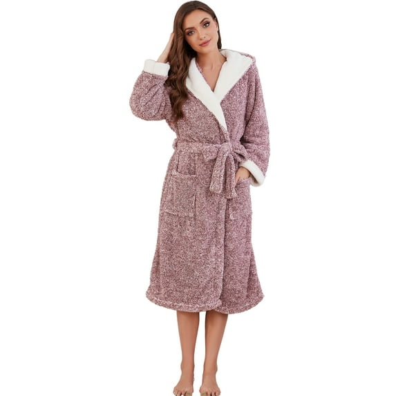 U2SKIIN Womens Hooded Fleece Robes, Soft Long Bathrobe Fluffy Warm Loungewear,(Dark Red Mel.2XL-3XL)