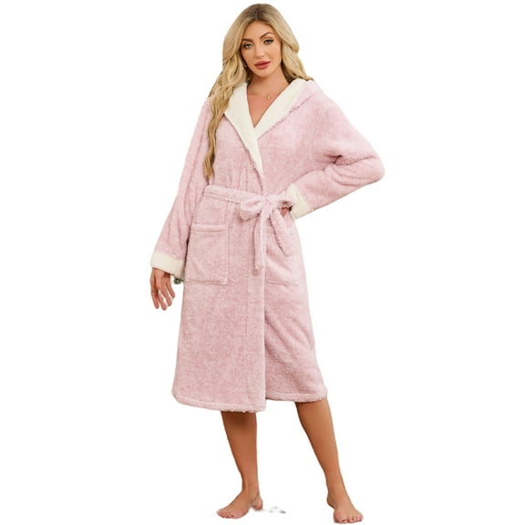 U2SKIIN Womens Hooded Fleece Robes, Soft Long Bathrobe Fluffy Warm Loungewear,(Pink Mel.L-XL)