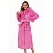 U2SKIIN Womens Hooded Plush Long Robe, Soft Warm Fleece Bathrobe for Women Fluffy Cute Spa Robe（ Rose, S/M）