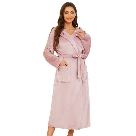 U2SKIIN Womens Long Hooded Fleece Robe, Soft Warm Spa Bathrobe for Cozy Lightweight Loungewear (Light Pink, 2XL/3XL)