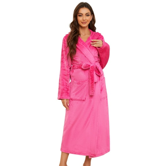 U2SKIIN Womens Long Hooded Fleece Robe, Soft Warm Spa Bathrobe for Cozy Lightweight Loungewear (Rose, S/M)