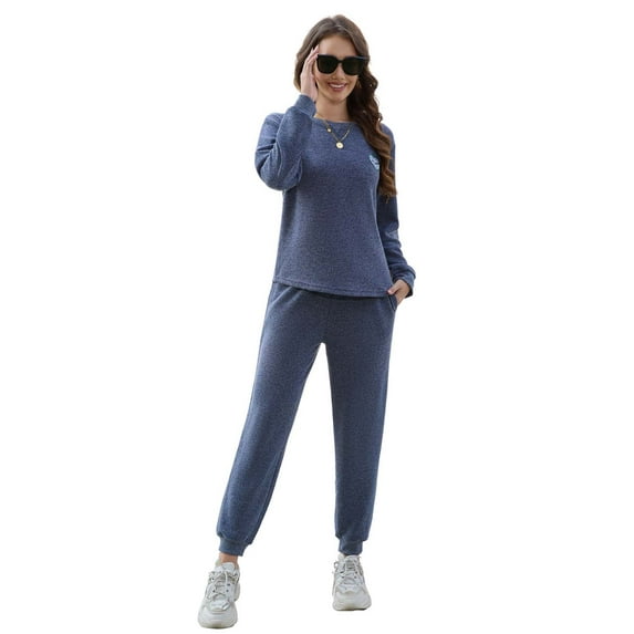 U2SKIIN Womens Pajama Set Long Sleeve with Jogger Pants Casual Loungewear Pjs for Women Sleepwear (Navy Mel., XL)