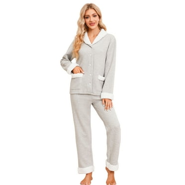 U2SKIIN Womens Pajama Sets, Button-Down Soft Quilted Fabric Cotton Long Sleeve Sleepwear,(Light Grey Mel,M)