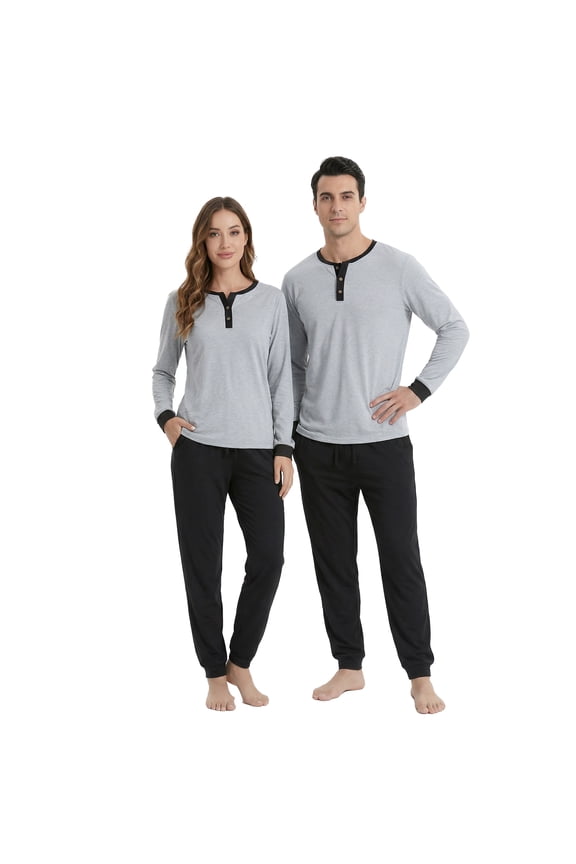 Couples Matching Pajamas Set, Pullover Soft Cotton Loungewear Long Sleeve Pjs Sets
