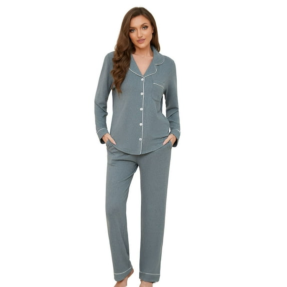 U2SKIIN Womens Pajama Sets, Ultra Soft Button Down Loungewear Long Sleeve Pjs Sets,(Light Green Mel.M)