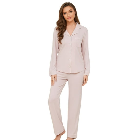 U2SKIIN Womens Pajama Sets, Ultra Soft Button Down Loungewear Long Sleeve Pjs Sets,(Pink Mel.L)