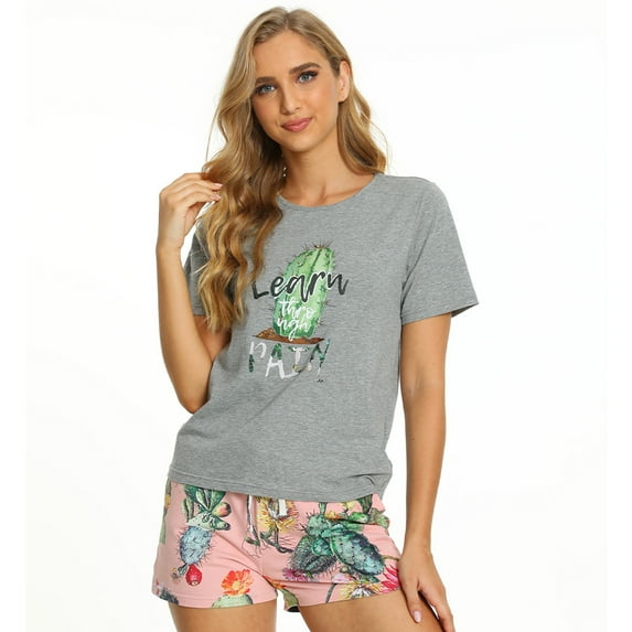 U2SKIIN Womens Pajamas Set Cute Cartoon Print Tee Shorts Pajama Set