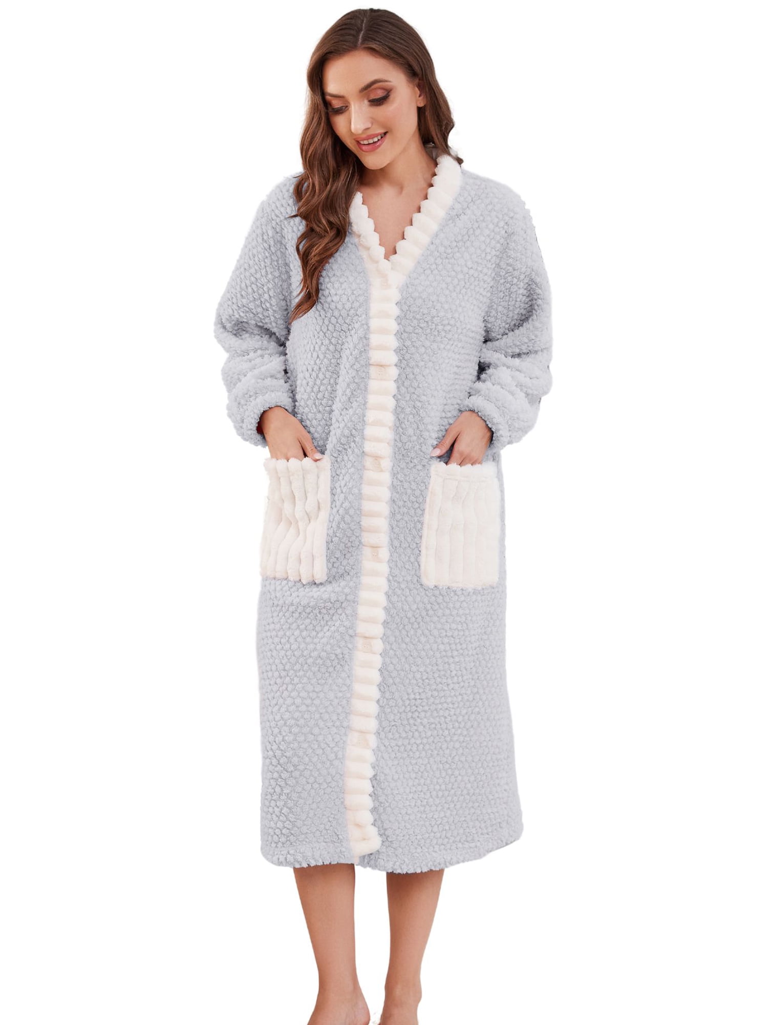 Under Robe Soft U2SKIIN Womens Plush Robe, Soft Fluffy Bathrobe Lightweight Button Warm ...