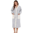 thumbnail image 1 of U2SKIIN Womens Plush Robe, Soft Fluffy Bathrobe Lightweight Button Warm Loungewear,(Light Grey+White,S-M), 1 of 5