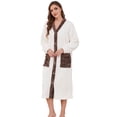 thumbnail image 1 of U2SKIIN Womens Plush Robe, Soft Fluffy Bathrobe Lightweight Button Warm Loungewear,(White+Dark Brown,L-XL), 1 of 5