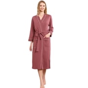 U2SKIIN 100% Cotton Robes for Women Long Bathrobe Soft Kimono Lightweight Loungewear Brown Purple,M