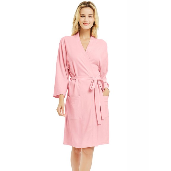 U2SKIIN Womens Robes, Lightweight Blend Cotton Bathrobe 3/4 Sleeves Knit Soft Sleepwear Ladies Loungewear,(Pink,M)