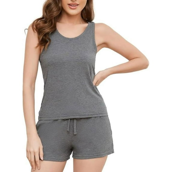 U2SKIIN Womens Shorts Pajama Set, Ribbed Knit Tank Top and Shorts Pj Lounge Sets Sleepwear