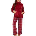 thumbnail image 1 of U2SKIIN Womens Ultra Soft Plush Plaid Pajamas Set Fluffy Loungewear Fuzzy Pjs for Women Cozy Sleepwear Warm Pullover（Burgundy+Red Blue Plaid, L）, 1 of 5