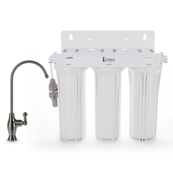 U300 3 Stage Under Sink Drinking Water Filtration System, Tankless, High Capacity Filters, Designer Faucet