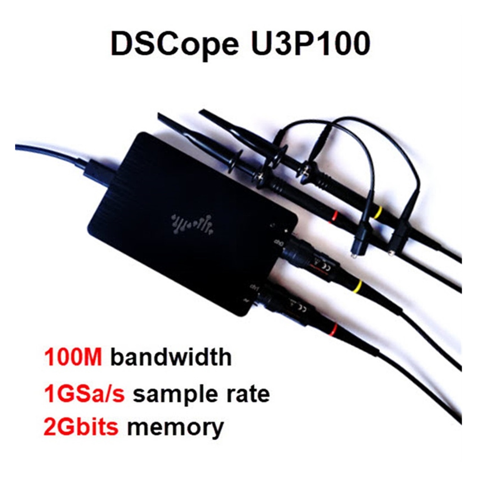 U3P100 2 Channel PC Virtual USB3.0 Oscilloscope 100M Bandwidth 1GSa/s