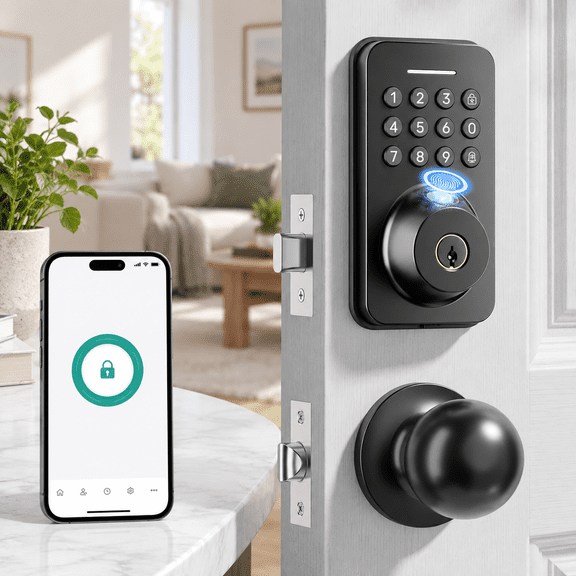 U68 Fingerprint Keypad Deadbolt With Knob Set Matte Black