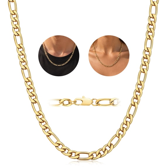 U7 5MM 14K Gold Plated Figaro Chain Necklace for Men Women 24 Inches Neck Chain Jewelry Gift for Birthday Christmas Stuffers